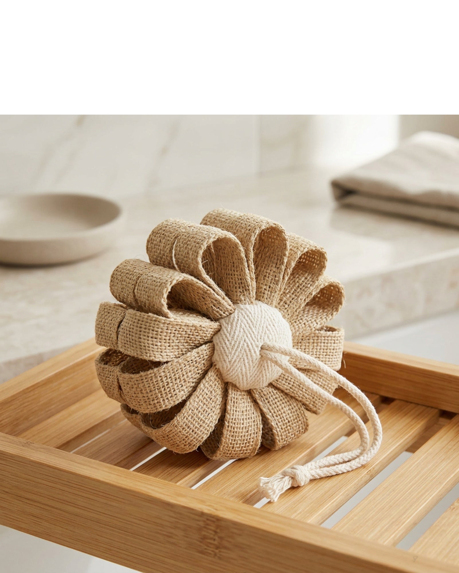 Plvxk Woven Ramie Loop Wash Ball Natural - Lifestyle view